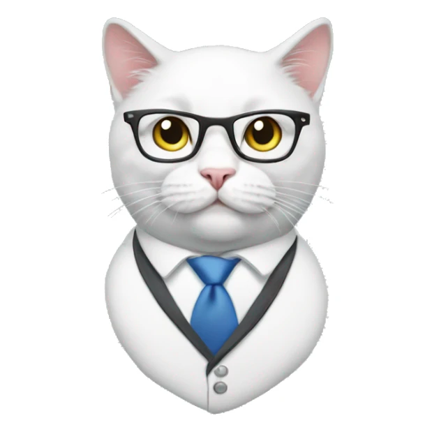 White British cat in office suite with glasses  sticker