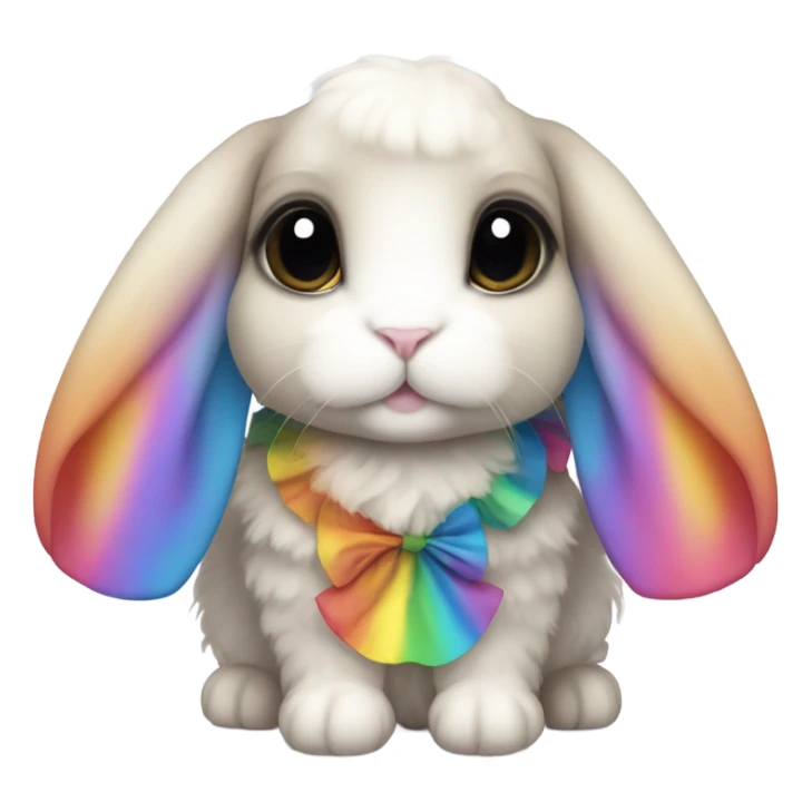 Cute holland lop bunny with big black eyes wearing rainbow dress sticker