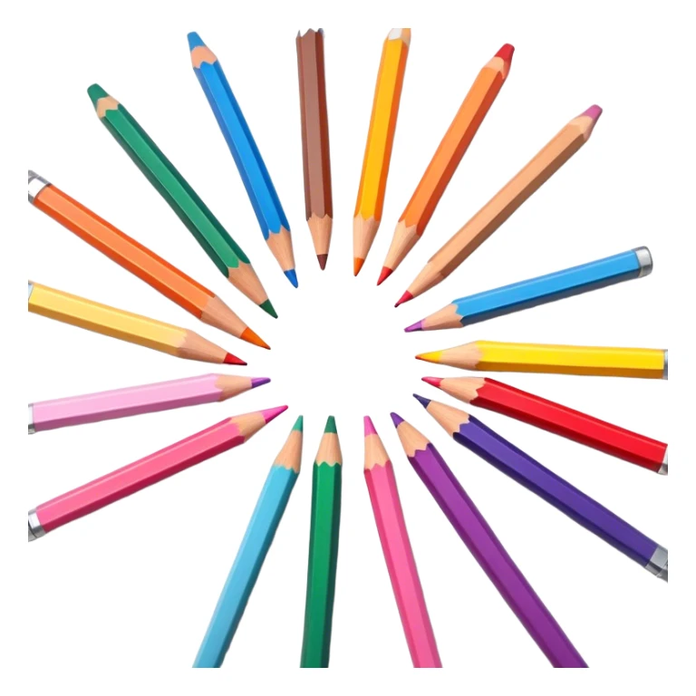 Cinematic Realistic image of a set of finely sharpened colouring pencils arranged neatly on crisp paper, rendered with vibrant hues and detailed pencil textures, illuminated by soft, creative lighting that captures the spirit of artistic expression sticker