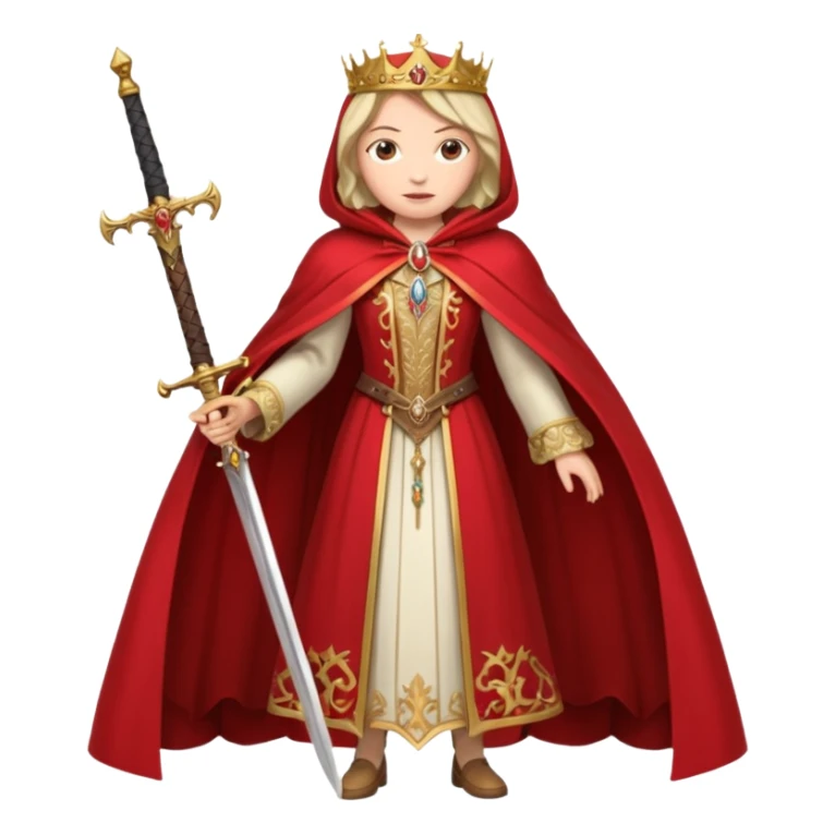 queen in a full-length red cloak holding a sword sticker