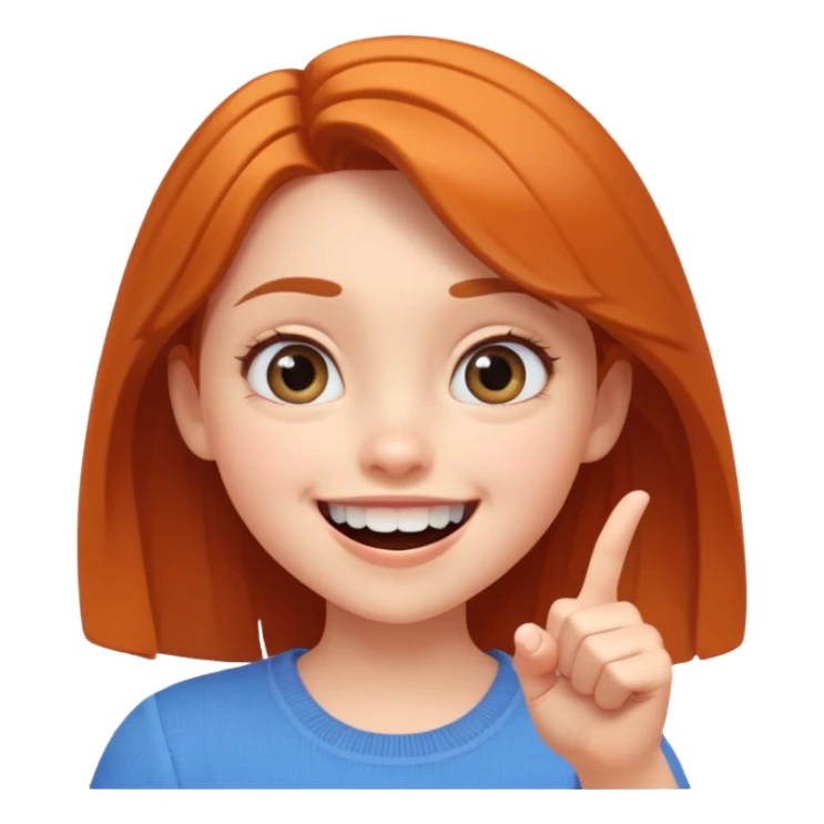 Transform this selfie of a smiling girl pointing at her teeth into a Pixar-style animated character, with large expressive eyes, soft lighting, and a cheerful atmosphere sticker