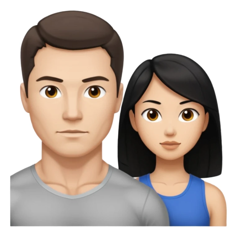 white dad with short brunette and in 30's  msucular. mom has long black hair and asian sticker