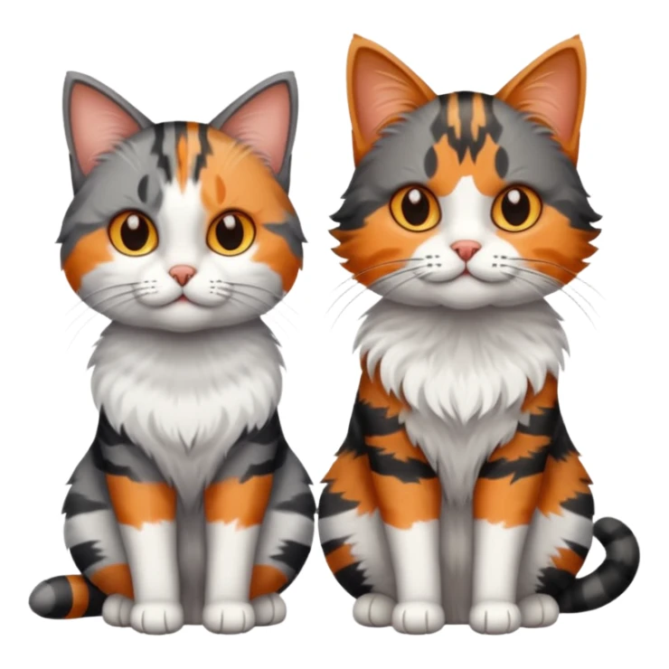 A grey tabby cat with dark grey stripes sitting next to a calico cat  sticker