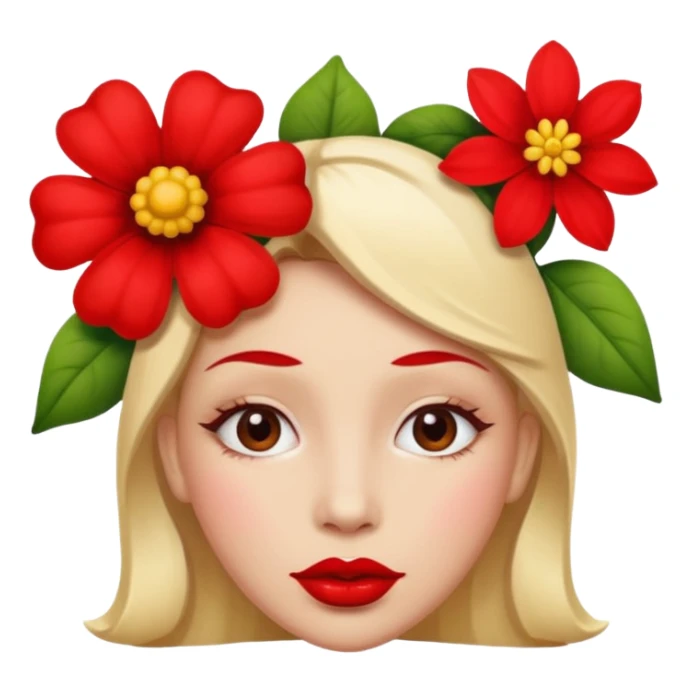 Create an emoji that lips are big, red, shiney and have flower on her head sticker