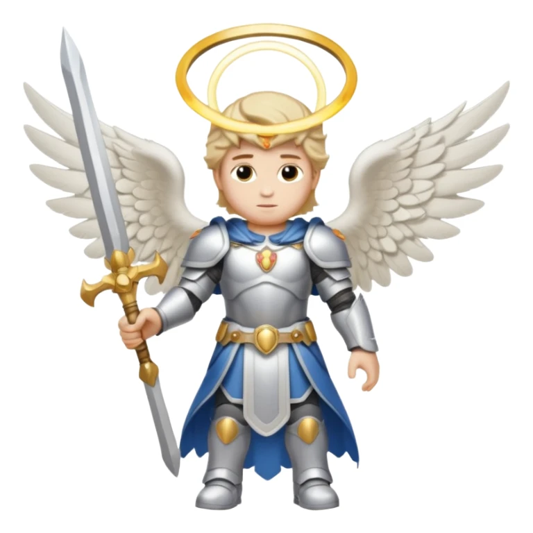 Michael the archangel is usually shown in emoji form as a brave, armored figure with a bright halo, wings, and a weapon. sticker