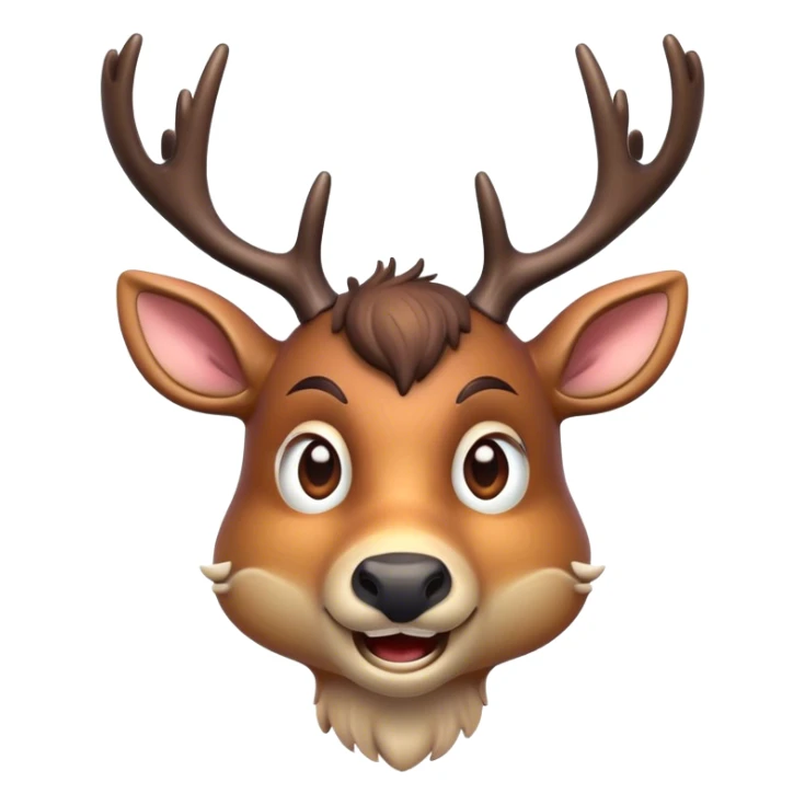 Cinematic Comical Deer Portrait Emoji, Head tilted dramatically with an exaggeratedly amused expression, featuring a sleek dappled Fur and whimsically contorted antlers, wide, expressive eyes filled with playful disbelief, Simplified yet hilariously expressive features, highly detailed, glowing with a slightly sassy glow, high shine, dramatic yet playful, stylized with an air of cheeky woodland mischief, bright and endearing, soft glowing outline, capturing the essence of a spirited and over-the-top deer, so meme-worthy it feels like it could side-eye its way into forest folklore instantly! sticker