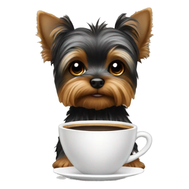 black yorkie sitting at a table drinking coffee sticker