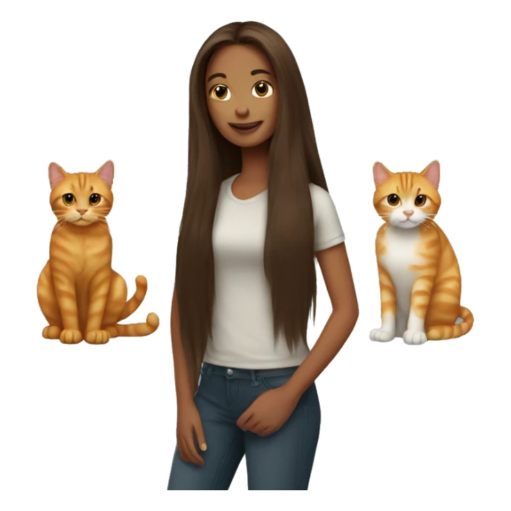 long haired brunette girl holding ginger cat sticker