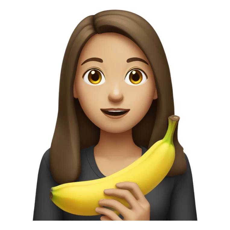 Girl with brown hair eating banana sticker
