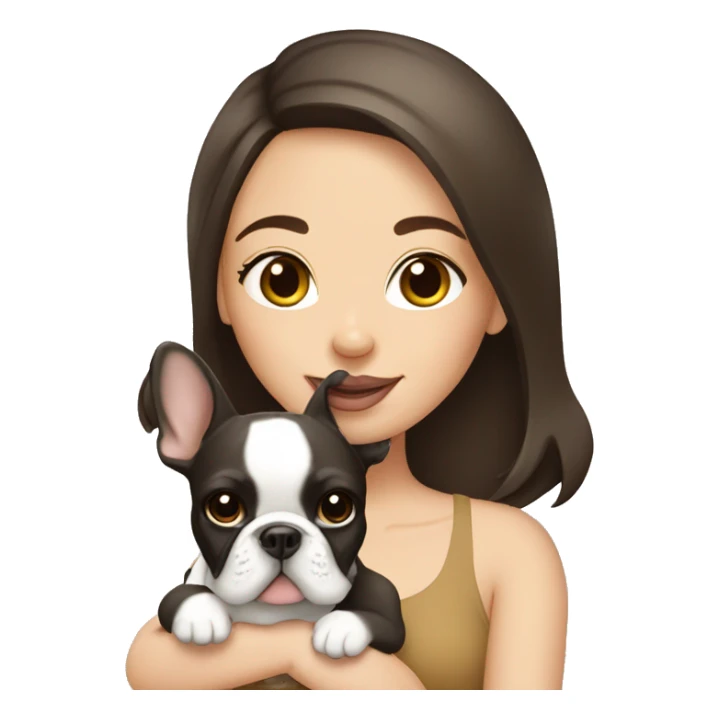 brunette girl holding cream colored french bulldog  sticker