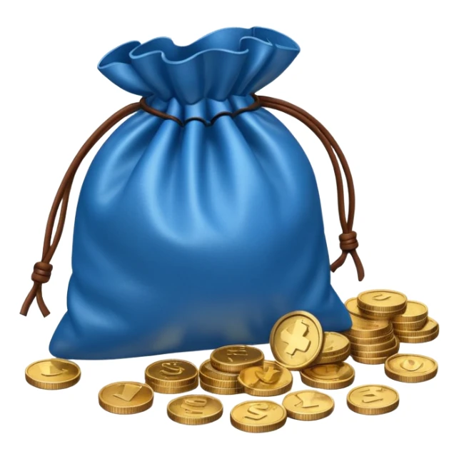 blue coins outside a brown money bag  sticker