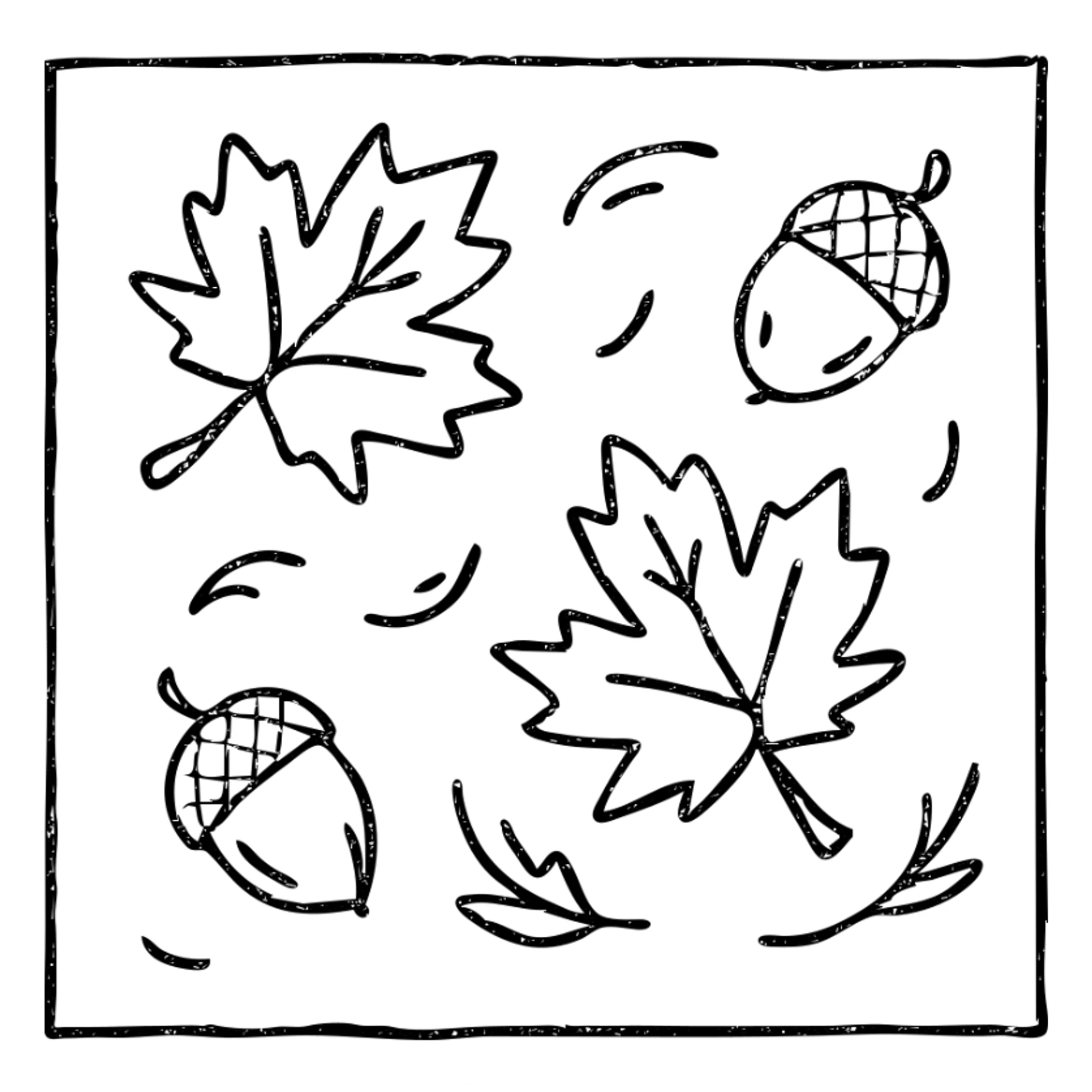 fall season scene in a square with leaves and acorns sticker