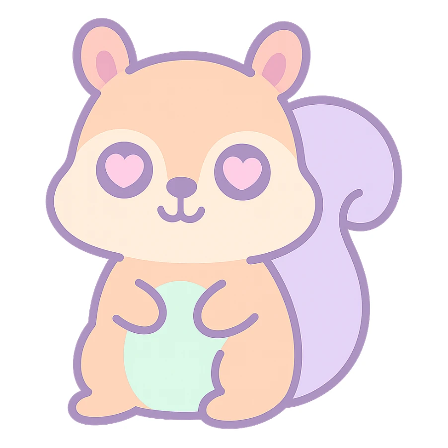 adorable squirrel, heart-shaped eyes, playful, no text sticker