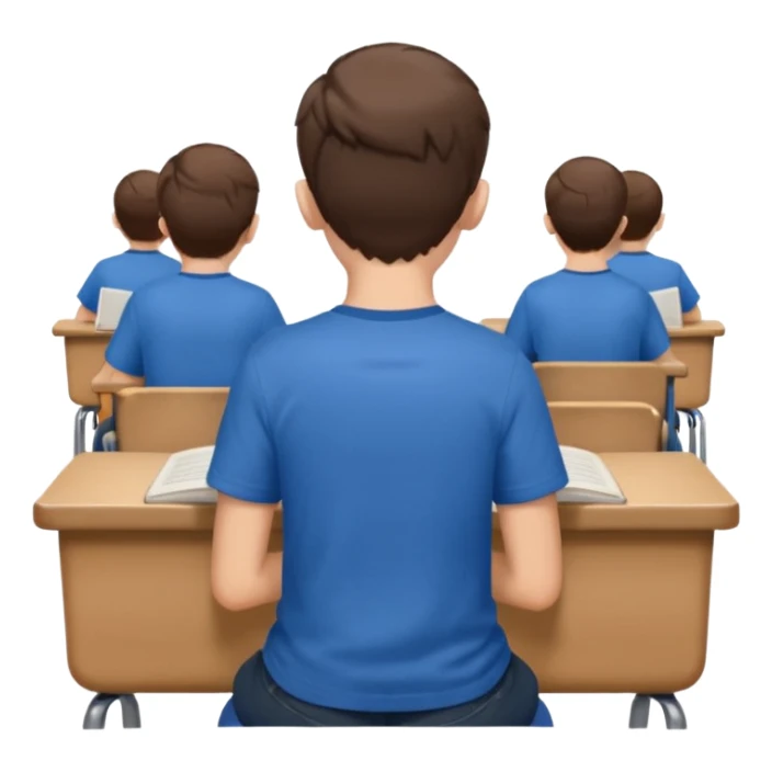 Boy sitting at school reading with his back to the camera
 sticker