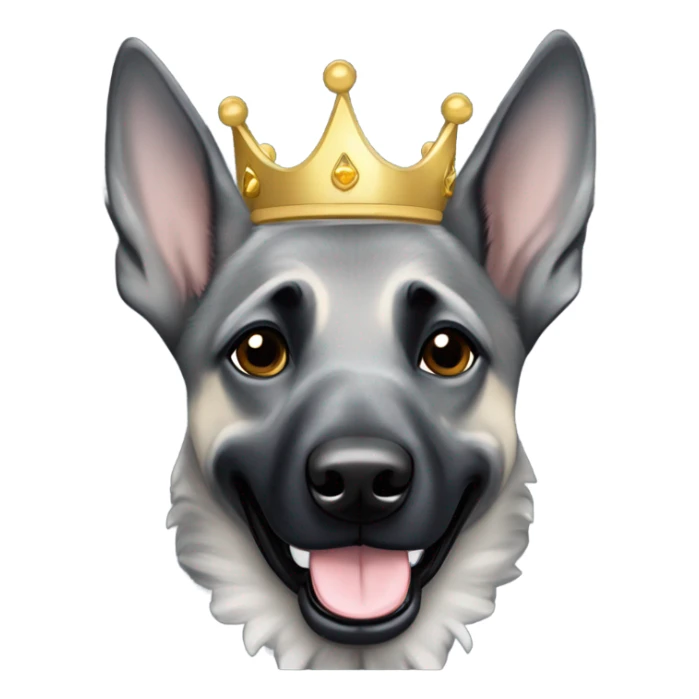 A smiling malinois dark blue merle without  color with a crown on his head sticker