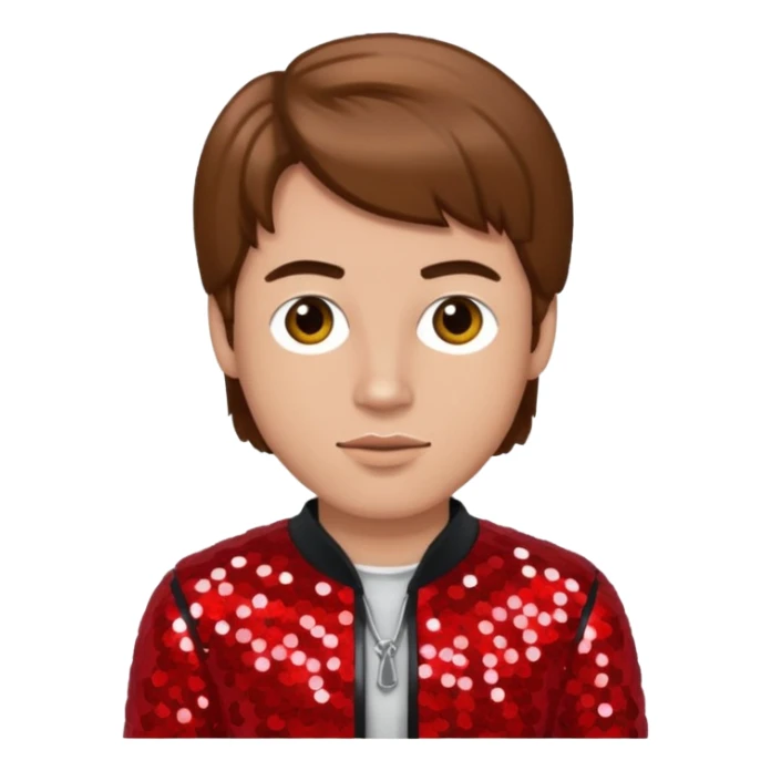 Michael Graham from Boyzone with brown hair, light skin, red sequin outfit sticker