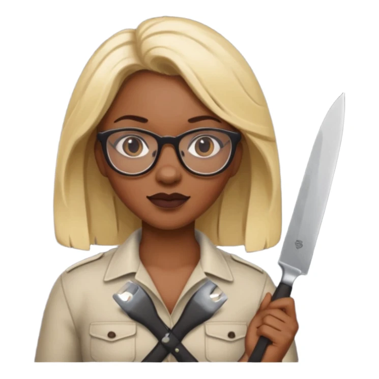 blonde black woman with glasses and knives sticker