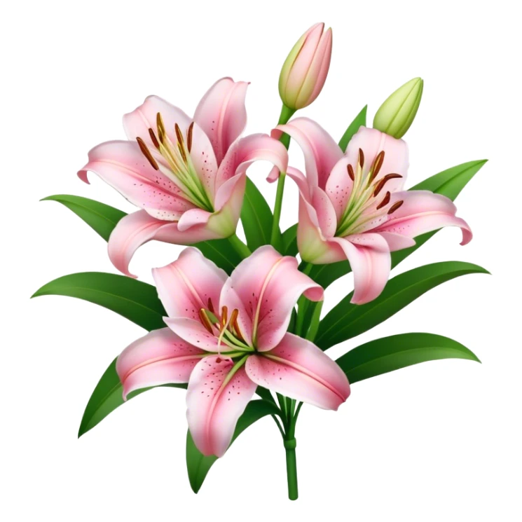 bouquet Soft Pink Lily, luxuriant, stem, leaf, bud sticker
