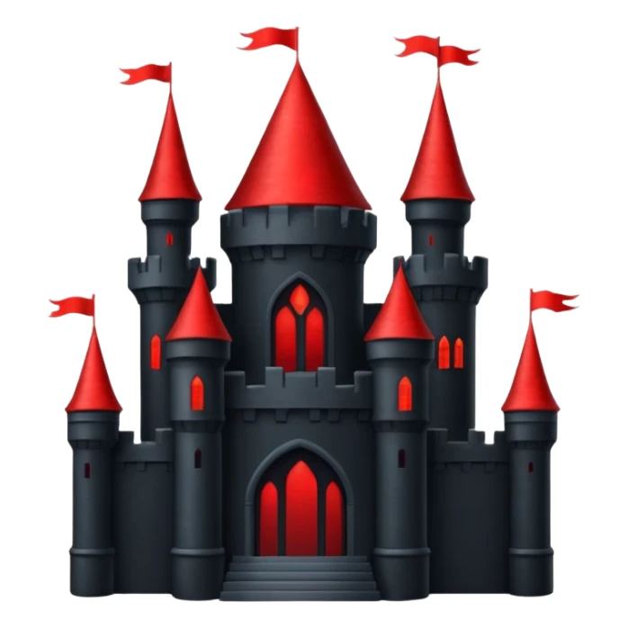 iOS sticker, dark castle, black walls, red windows, minimal fantasy sticker