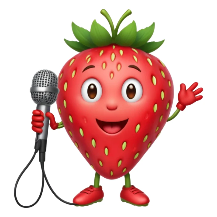 Singing Strawberry who is singing to a mic with arms and legs  sticker