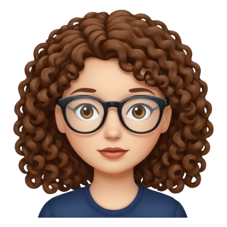 White girl with curly brown hair and glasses sticker