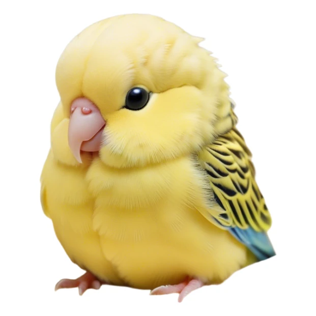 Meme-Worthy Cute Sleeping Yellow Budgie Portrait Emoji, Head resting peacefully with a contented smile, showcasing a petite, delicate build and a luxuriously soft yellow feathered fur, eyes shut in a serene nap, Simplified yet hilariously adorable features, highly detailed, glowing with a soft, drowsy light, high shine, relaxed and utterly lovable, stylized with an air of playful laziness, bright and heartwarming, soft glowing outline, capturing the essence of a comically sleepy budgie, so meme-worthy it feels like it could instantly become the next viral sensation of adorable slumber! sticker
