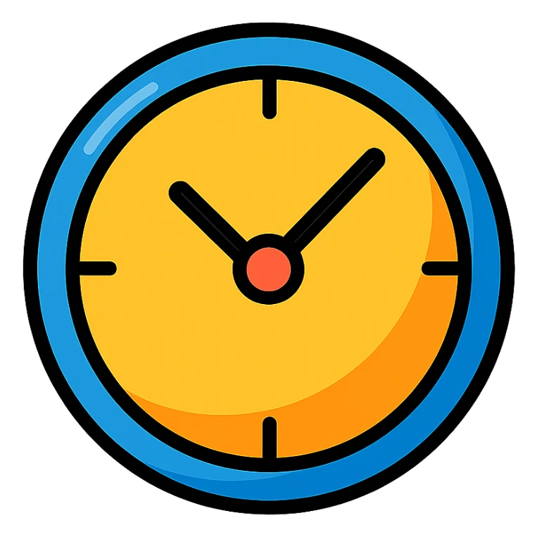 clock icon, clear outlines, strong shadows and highlights, psychosomatics and psychology theme, fun and not too complex sticker