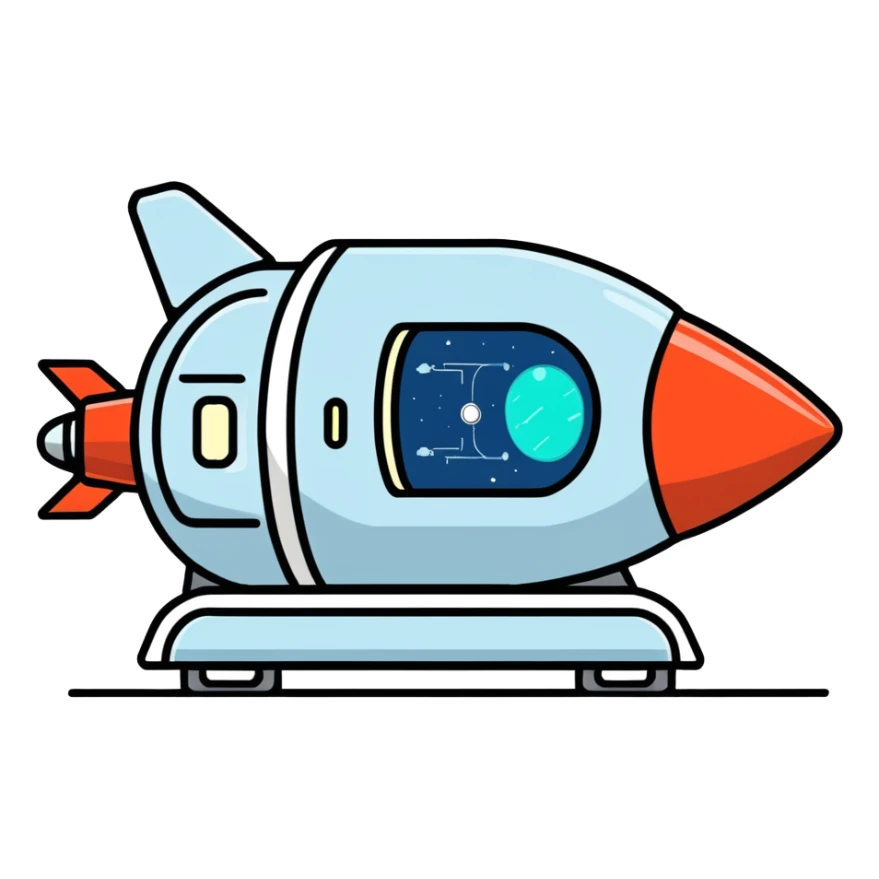 MRI machine that is decorated in shape of a rocketship sticker