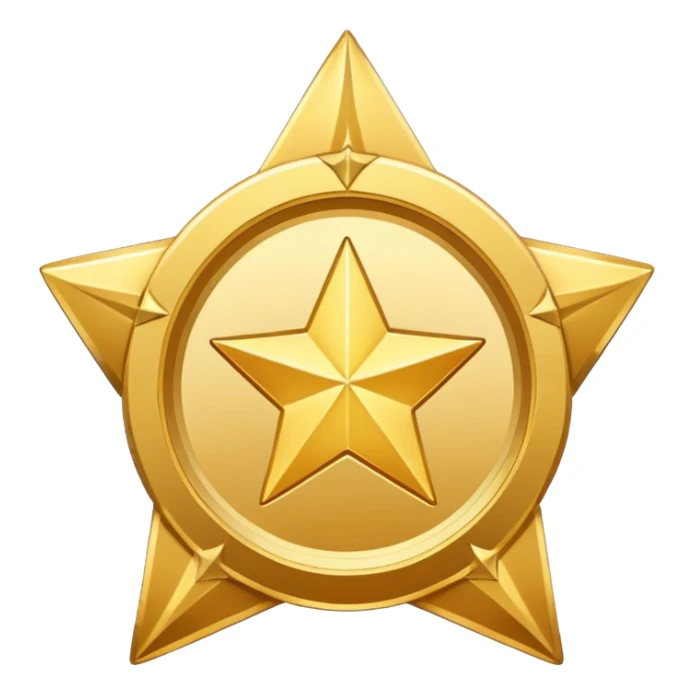 golden medal in star shape, central empty space, details in border, golden sticker