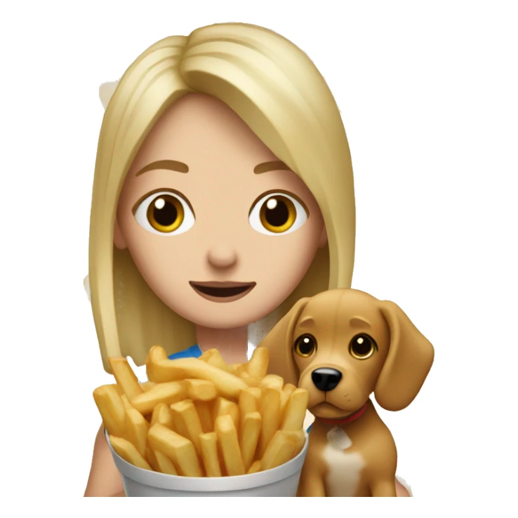Blond girl with a dog eating poutine sticker