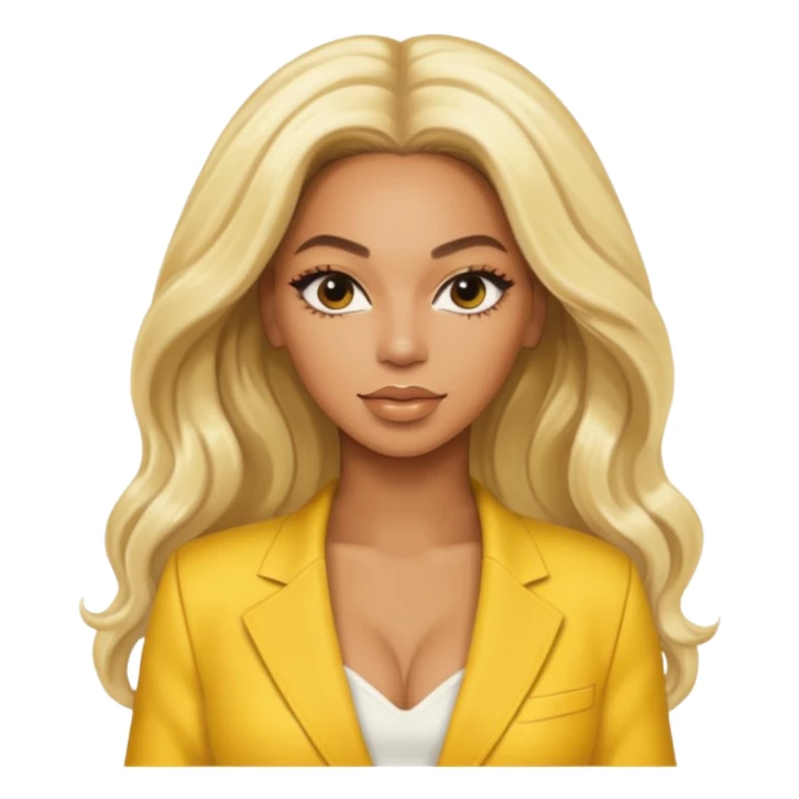 Beyonce with long platinum blonde hair, yellow outfit sticker