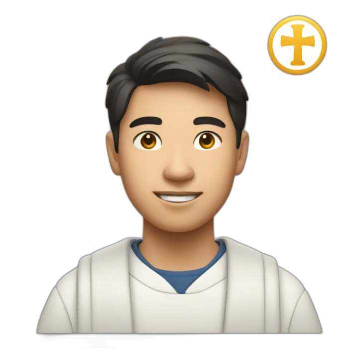 Male Catholic Asian Berkeley student with cross and Berkeley logo sticker