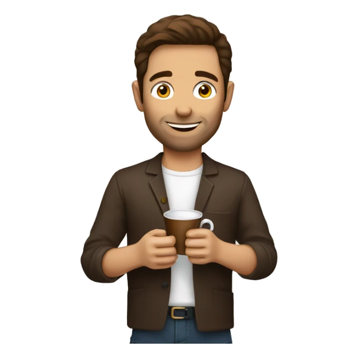Brown haired man holding an mini cup of espresso sticker