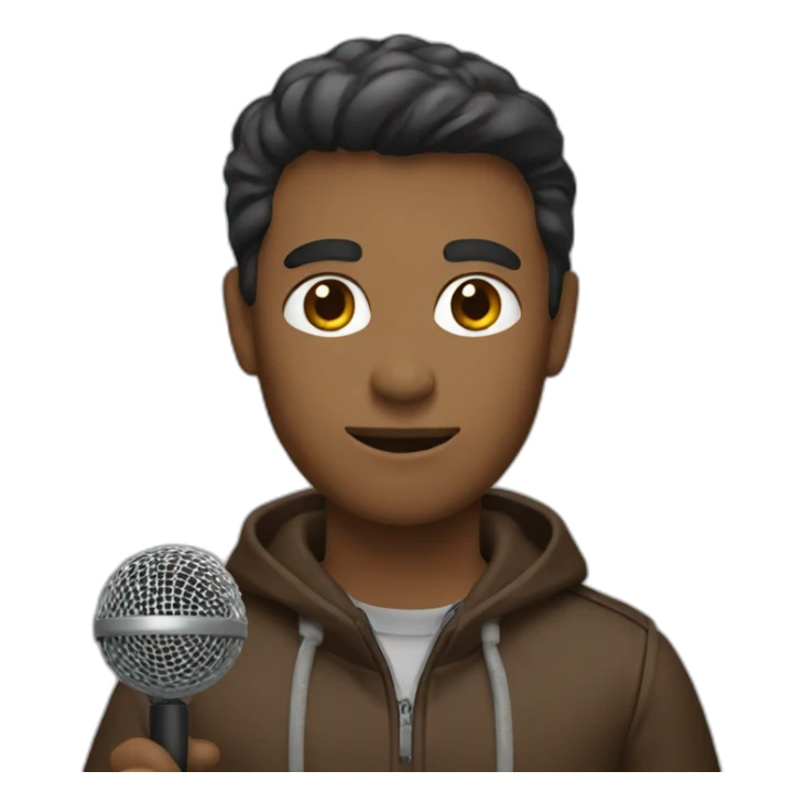 a journalist with brown hiar holding a microphone sticker