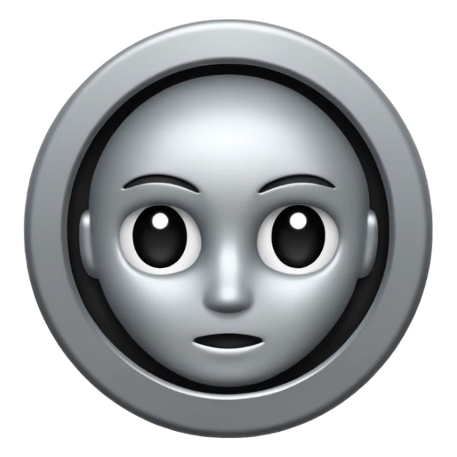 Minimalist broken halo, dark gothic iOS-style emoji, metallic silver, subtle glow, black background sticker