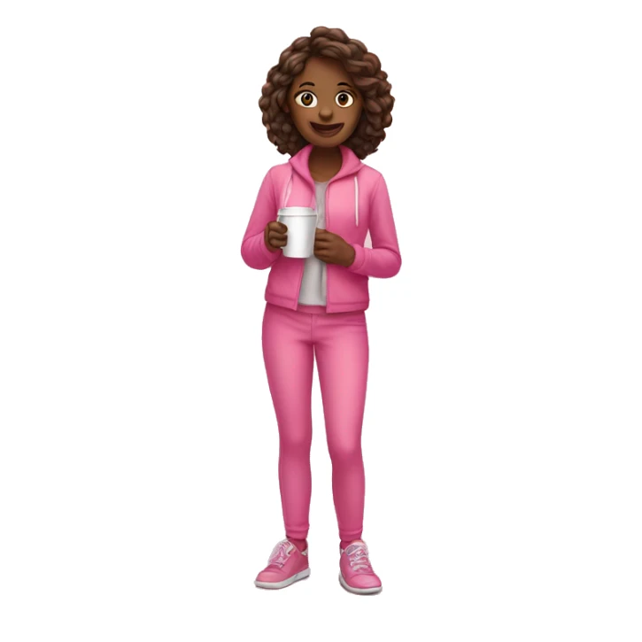 full-length girl in pink outfit with coffee in hands sticker