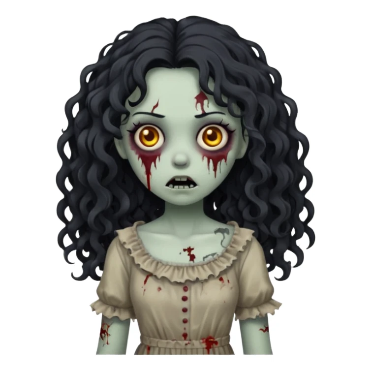 garota zumbi com cabelo cacheado longo oreto sticker