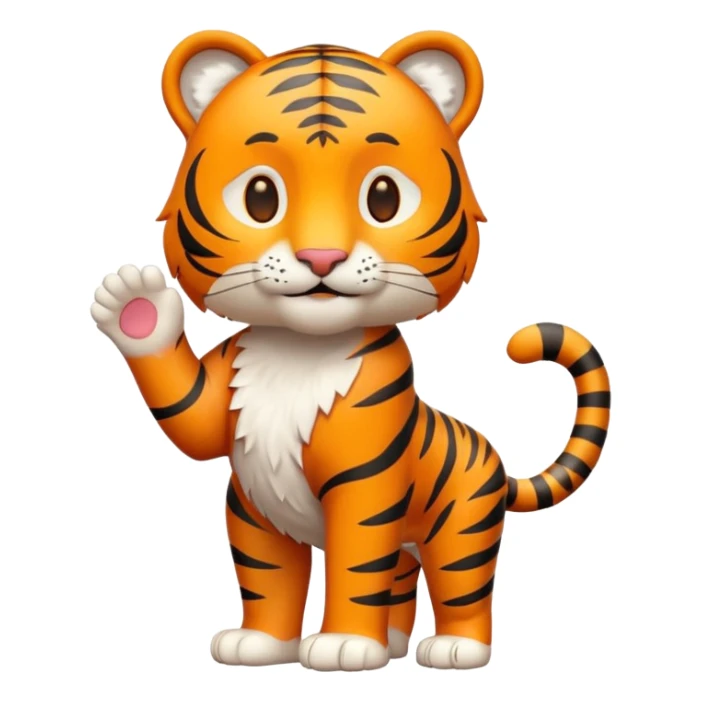 Cute tiger emoji, full body, standing pose, 3D emoji style sticker