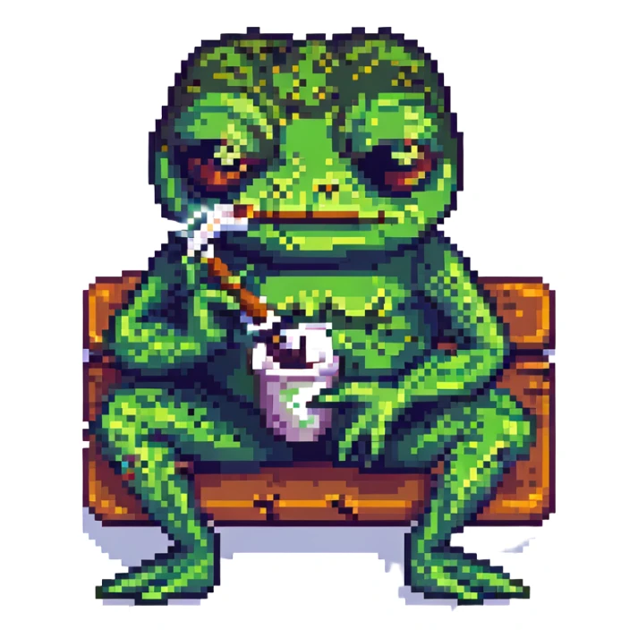 pepe the frog smoking a joint, pixel art style sticker