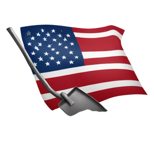 Large American Flag attached to one smaller black shovel in the ground   sticker