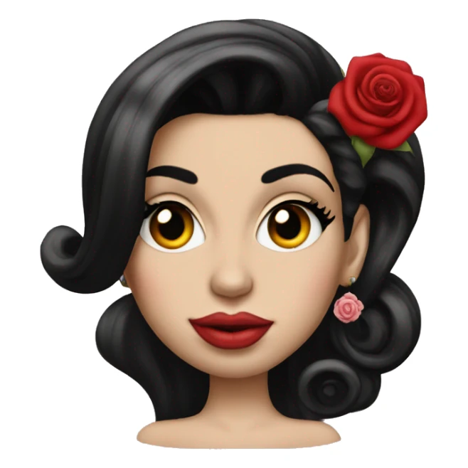 Amy Winehouse with nose piercing and red rose in hair sticker
