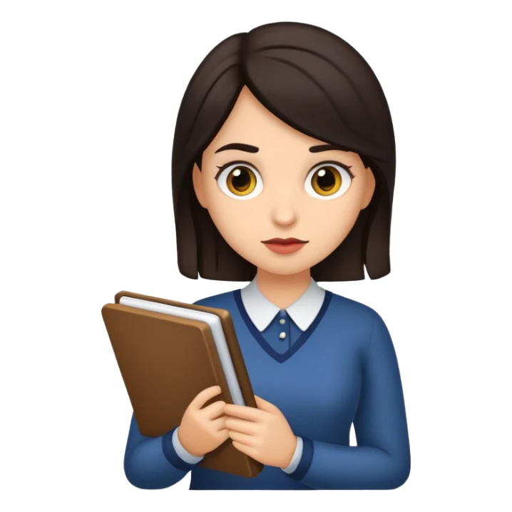 Pip from A Good Girl's Guide to Murder, emoji style, holding a notebook, dark hair, inquisitive look sticker