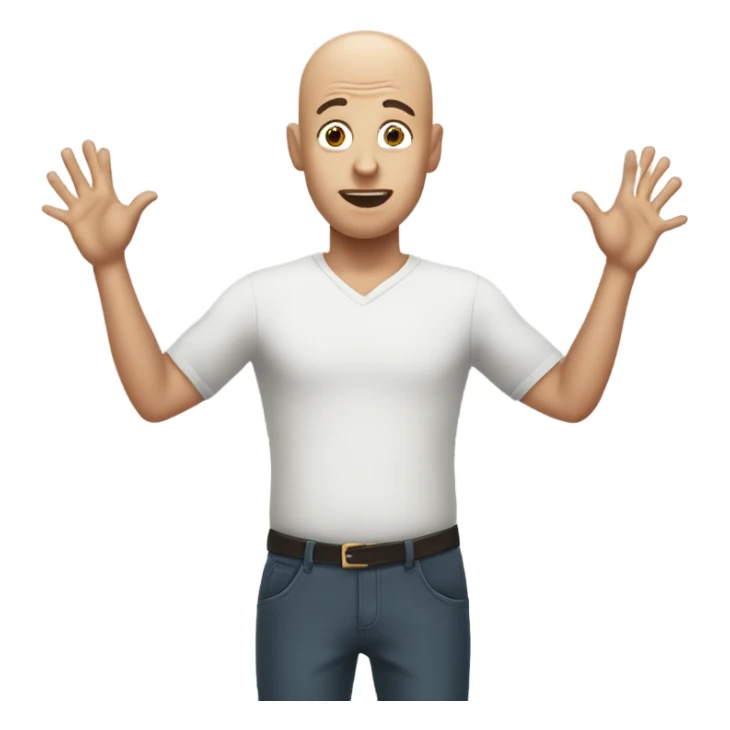 bald guy with surprised “oooo” face with hands up besides his head but they’re palm facing down  sticker