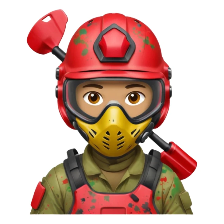 paintball player face shot with lots of colors messy red helmet sticker
