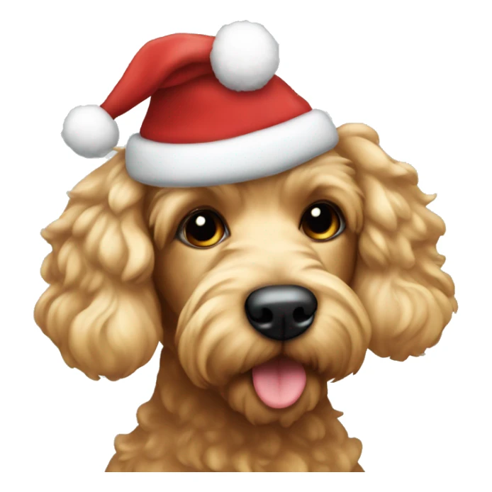 A blonde cockapoo dog with a brown nose and a Christmas hat on   sticker