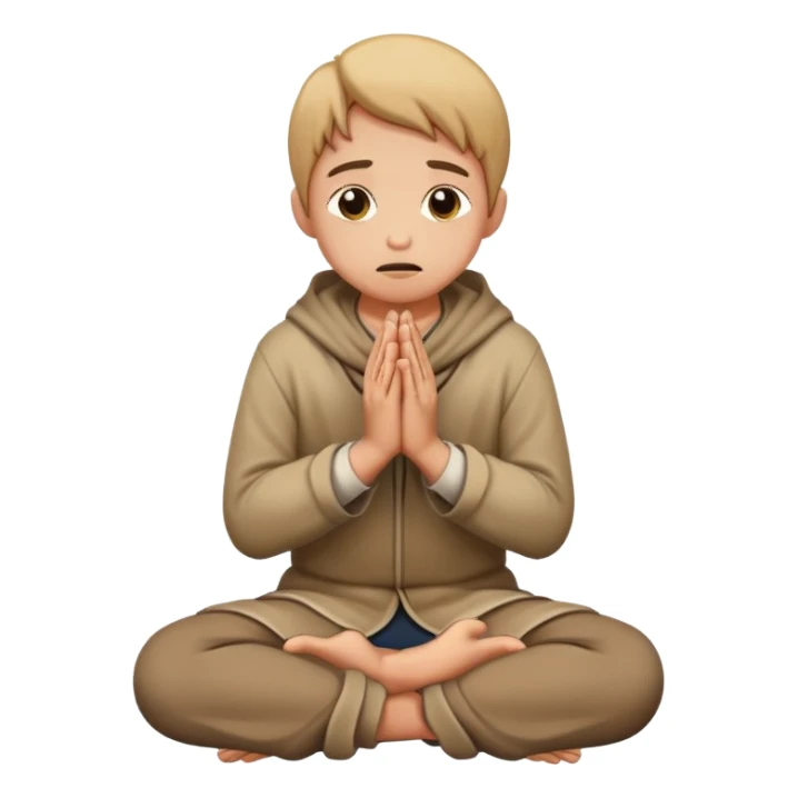 person on their knees begging with hands clasped together and pleading expression sticker