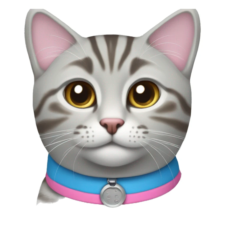 Light grey tabby with blue collar and a dark brown tabby with pink collar sticker