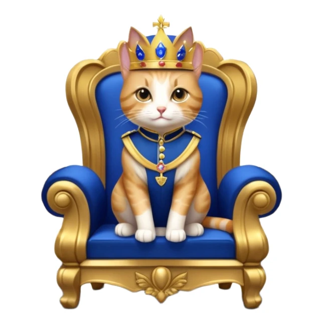 "A regal anthropomorphic cat, dressed in a royal blue and gold military uniform, sitting on a lavish marble throne in a grand, dimly lit palace hall. Cinematic lighting, highly detailed, dramatic, 10 seconds, ultra-realistic."
​ sticker