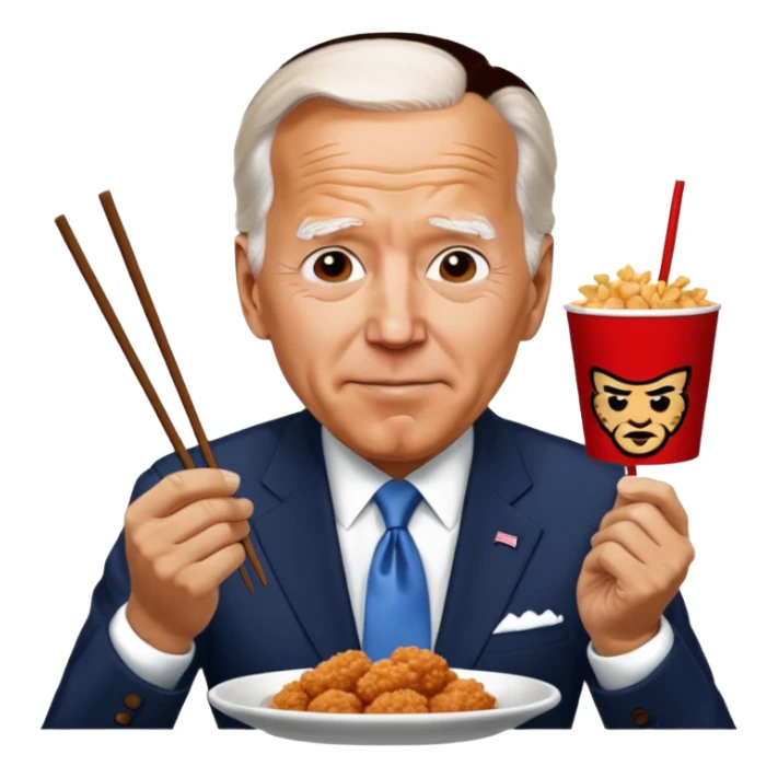 Joe Biden eating KFC with chopsticks sticker