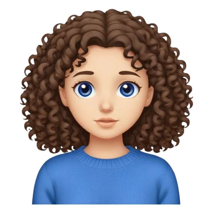Brunette Girl wearing a blue sweater curly hair standing up  sticker